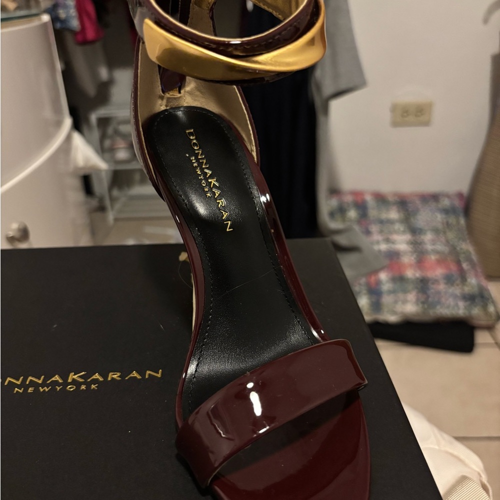 Donna Karan Burgundy and Gold Heels